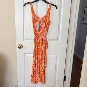 LOFT Orange Paisley Tie-Waist Maxi Dress